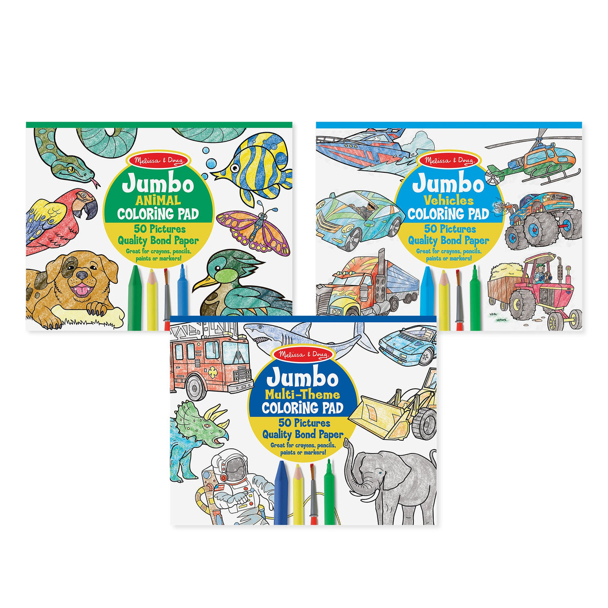 Coloring Pad 3-Pack: Animals, Vehicles, Multi-Theme product image 1