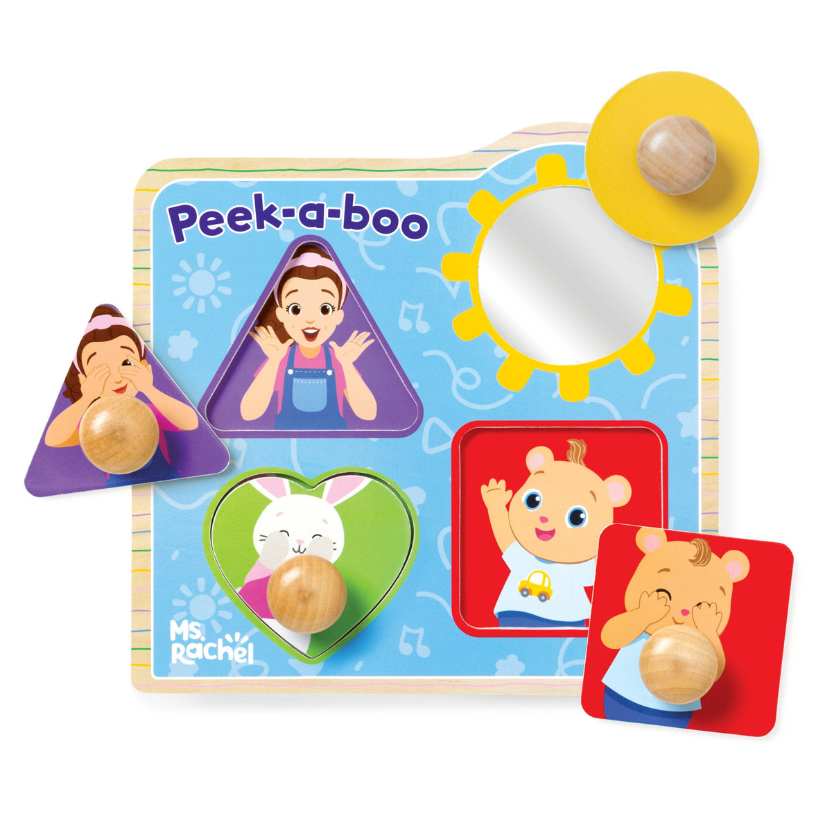 Ms. Rachel™ Wooden Peek-a-Boo Jumbo Peg Puzzle – 4 Pieces product image 1