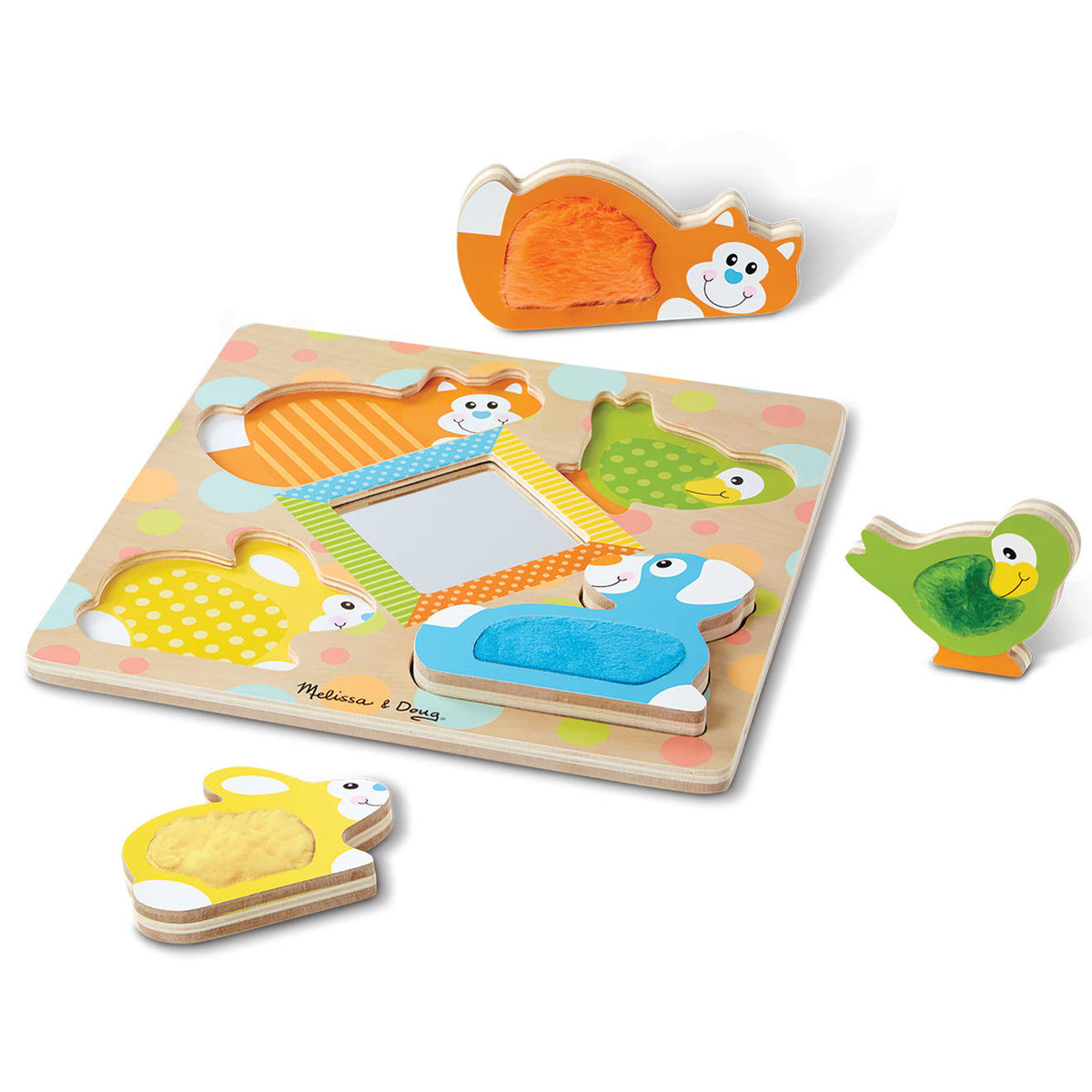 First Play Wooden Touch and Feel Puzzle Peek-a-Boo Pets With Mirror product image 1